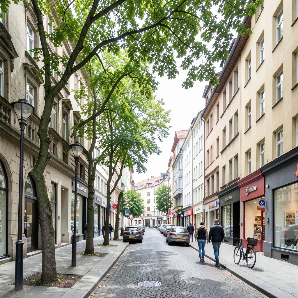 Blick auf eine Einkaufsstraße mit Geschäften und Fußgängern in Hagen