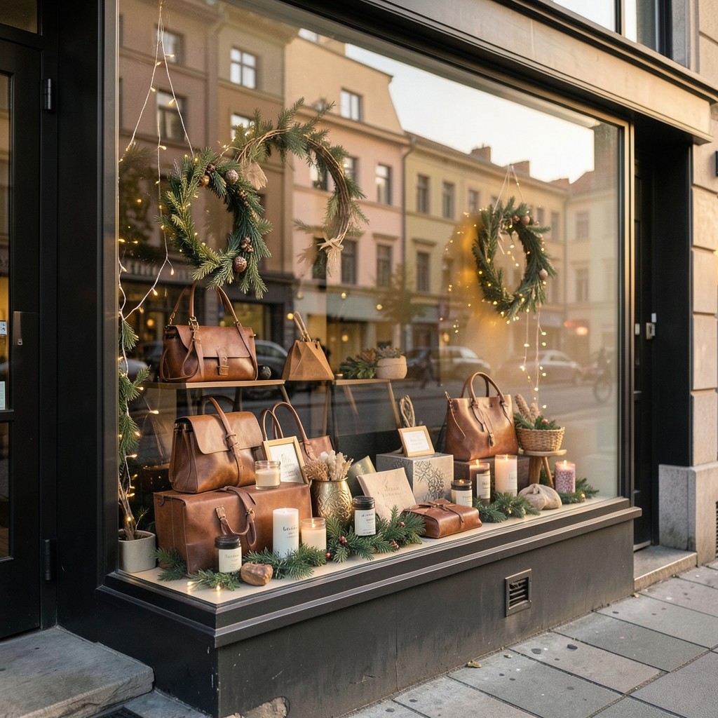 Schaufenster eines lokalen Geschäfts mit saisonaler Aktion